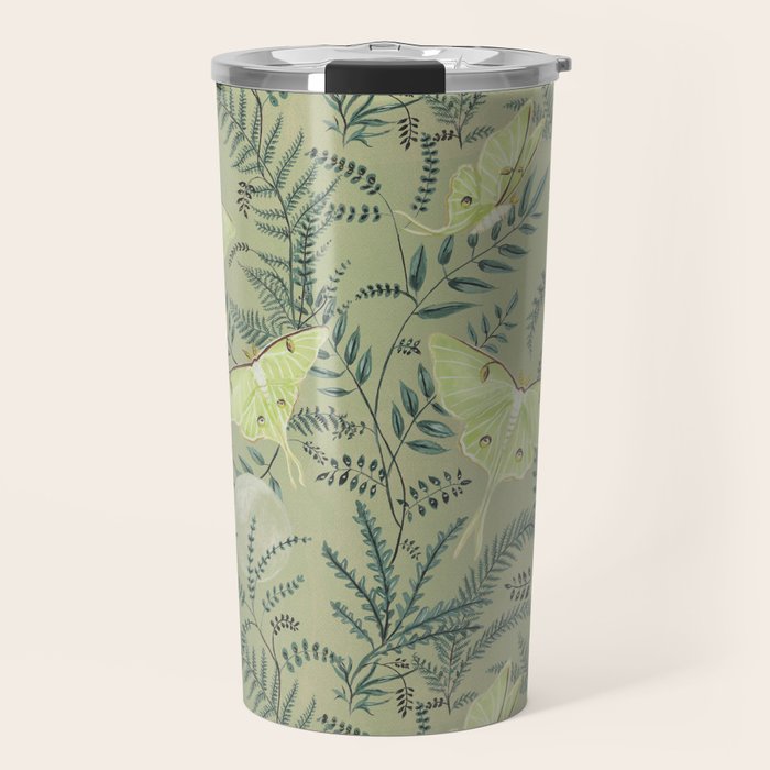 Luna Moths on Pale Green Travel Mug Gallery Image 1
