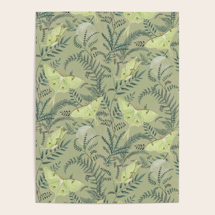 Luna Moths on Pale Green Poster Gallery Image 4