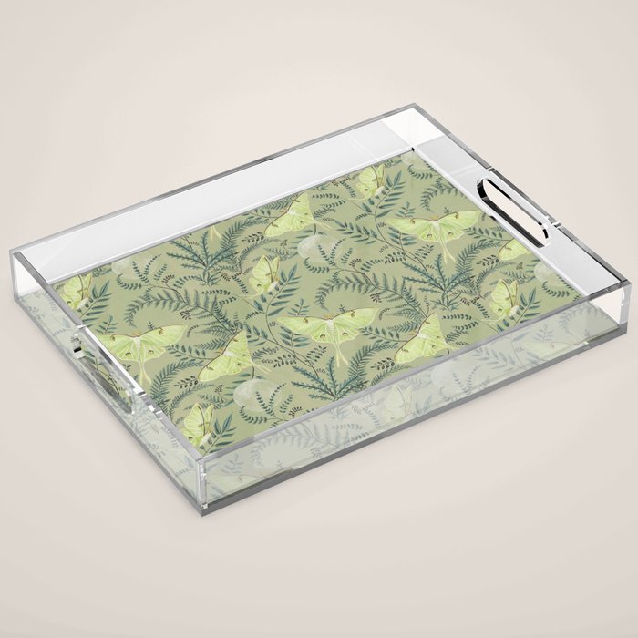 Luna Moths on Pale Green Acrylic Tray Gallery Image 1