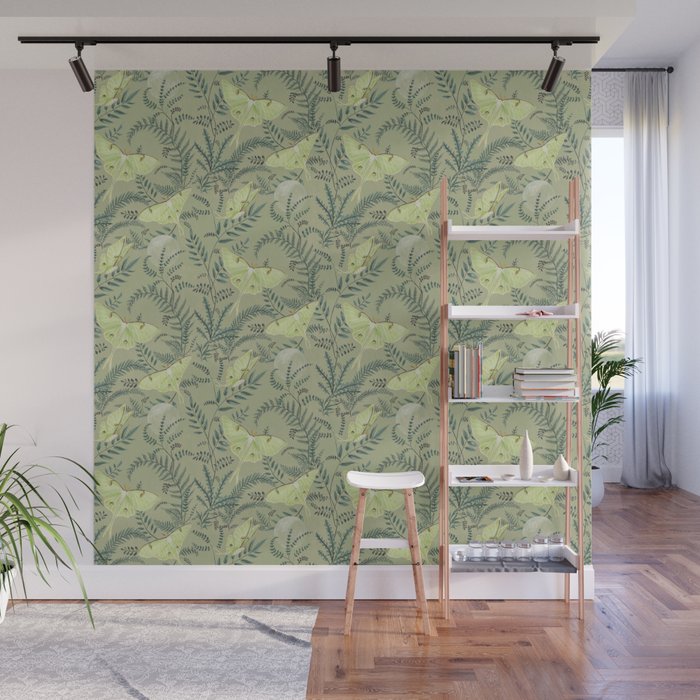 Luna Moths on Pale Green Wall Mural Gallery Image 1