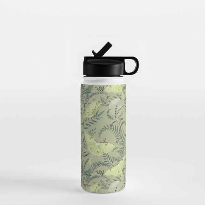 Luna Moths on Pale Green Water Bottle Gallery Image 1