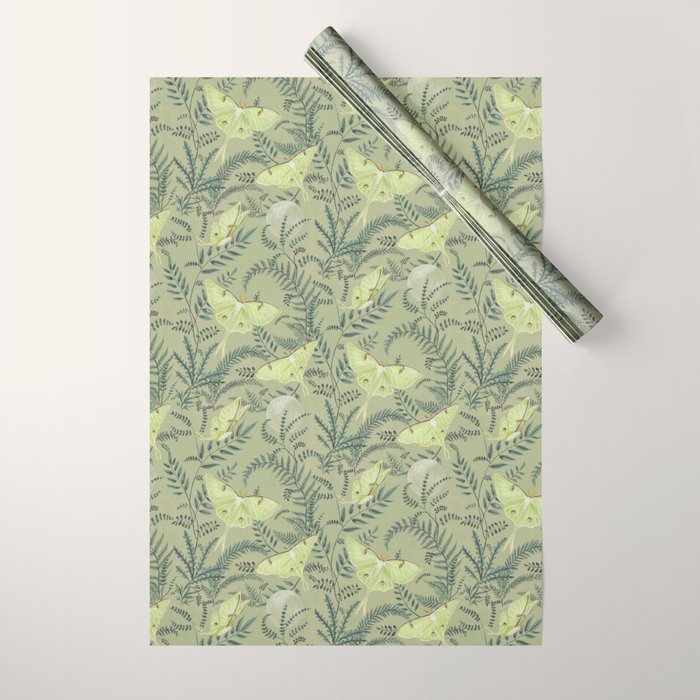 Luna Moths on Pale Green Wrapping Paper Gallery Image 1