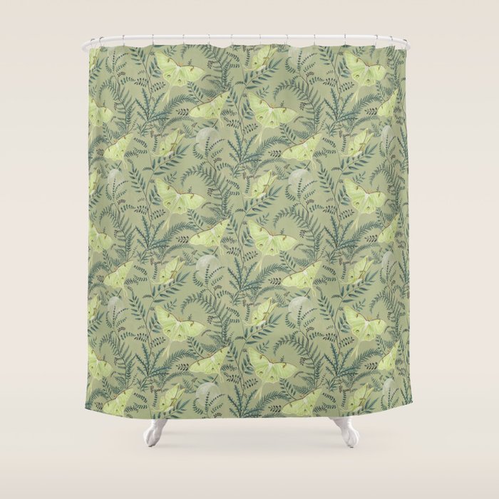 Luna Moths on Pale Green Shower Curtain Gallery Image 1