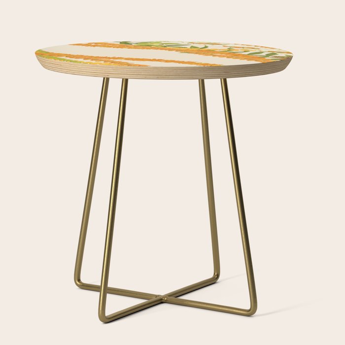 Diagonal Lei Pikake Orange Lokelani Pakalana Puakenikeni tileaf on beige Side Table Gallery Image 1