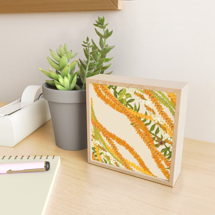 Diagonal Lei Pikake Orange Lokelani Pakalana Puakenikeni tileaf on beige Mini Art Print Gallery Image 2