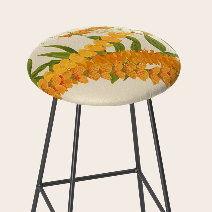 Diagonal Lei Pikake Orange Lokelani Pakalana Puakenikeni tileaf on beige Stool Gallery Image 2