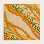 Diagonal Lei Pikake Orange Lokelani Pakalana Puakenikeni tileaf on beige Wood Wall Art Gallery Image 1