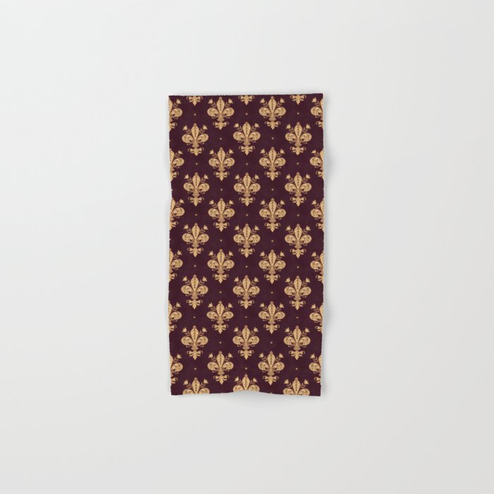 Fleur De Lis In Royal Burgundy and Gold Bath Towel Gallery Image 1