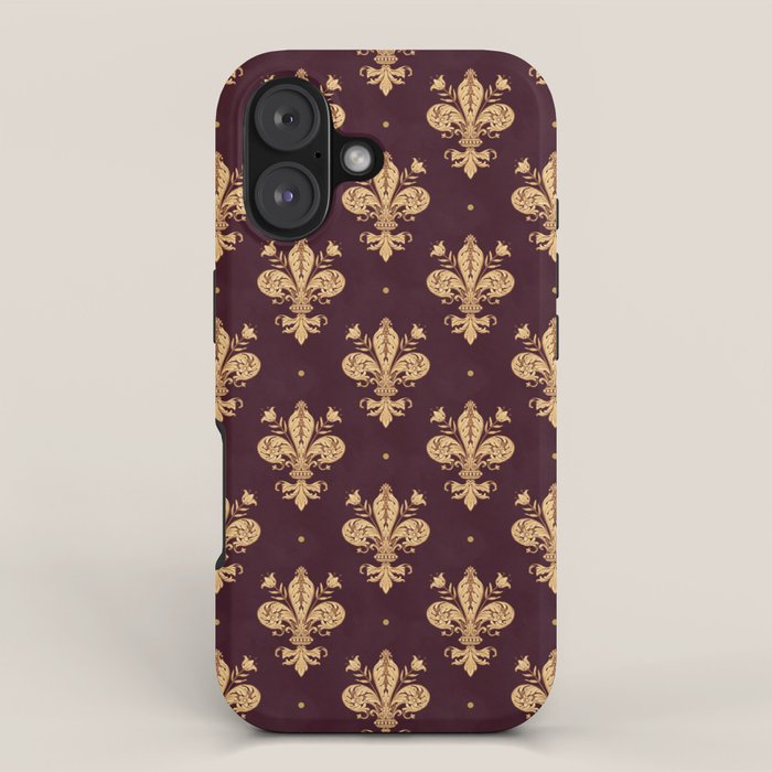 Fleur De Lis In Royal Burgundy and Gold iPhone Case Gallery Image 1
