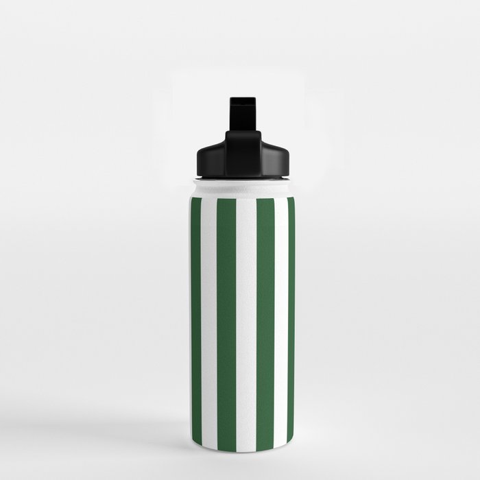 Large Forest Green and White Rustic Vertical Beach Stripes Water Bottle Gallery Image 2