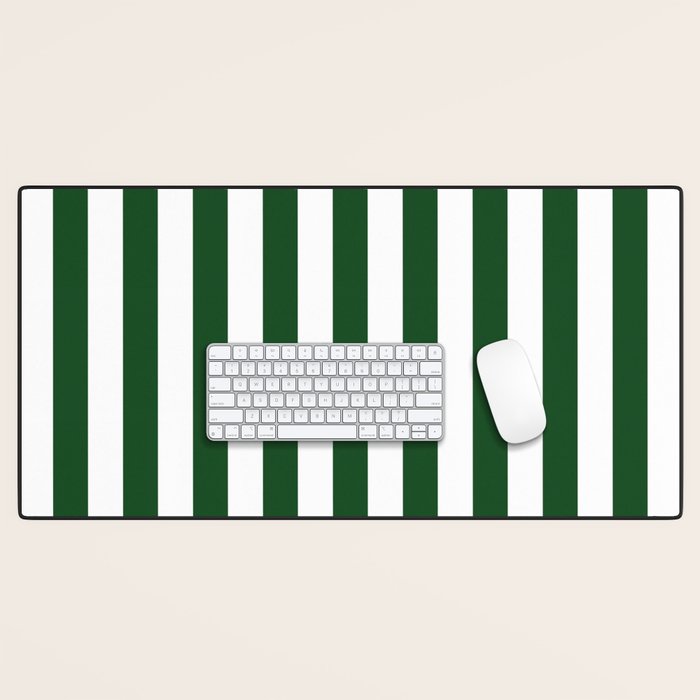 Large Forest Green and White Rustic Vertical Beach Stripes Desk Mat Gallery Image 1