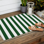 Large Forest Green and White Rustic Vertical Beach Stripes Outdoor Rug Gallery Image 2