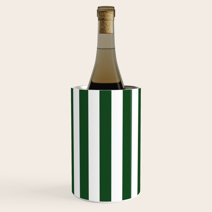 Large Forest Green and White Rustic Vertical Beach Stripes Wine Chiller Gallery Image 1