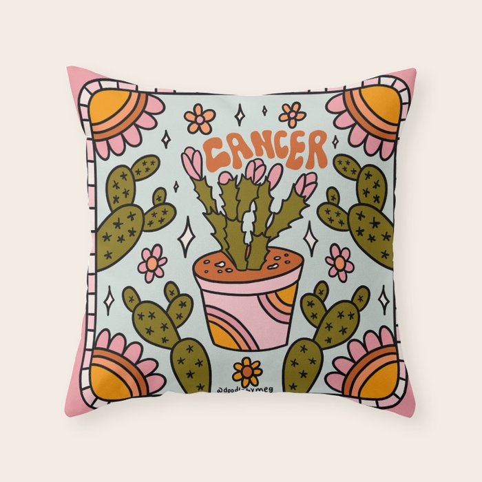 Cancer Zodiac Cactus Throw Pillow Gallery Image 1