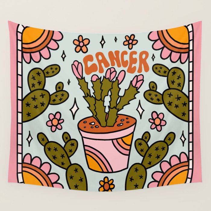 Cancer Zodiac Cactus Wall Tapestry Gallery Image 1