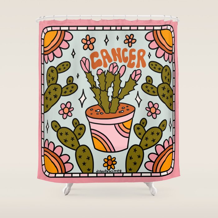 Cancer Zodiac Cactus Shower Curtain Gallery Image 1