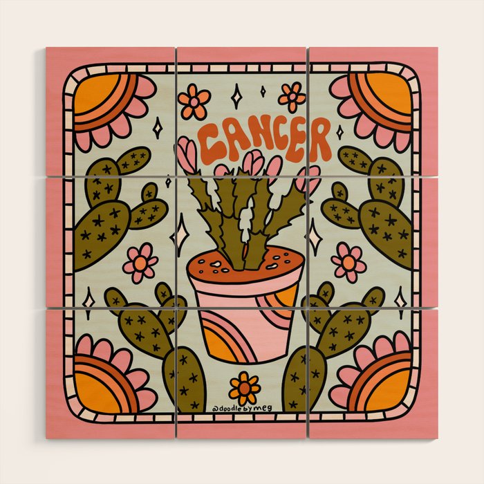 Cancer Zodiac Cactus Wood Wall Art Gallery Image 1