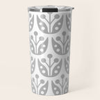 Mid Century Flower Pattern Gray Travel Mug Gallery Image 1