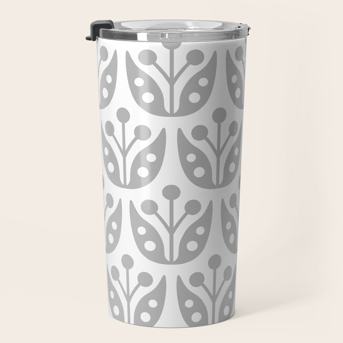 Mid Century Flower Pattern Gray Travel Mug Gallery Image 3