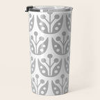 Mid Century Flower Pattern Gray Travel Mug Gallery Image 3
