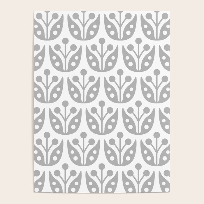 Mid Century Flower Pattern Gray Poster Gallery Image 4