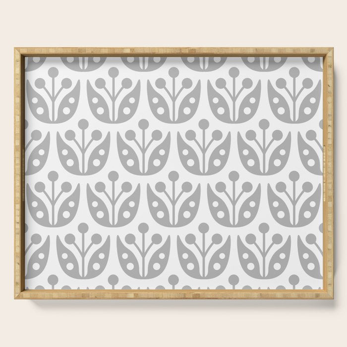 Mid Century Flower Pattern Gray Serving Tray Gallery Image 1
