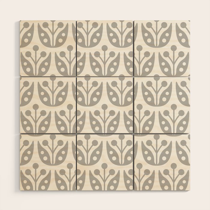 Mid Century Flower Pattern Gray Wood Wall Art Gallery Image 1