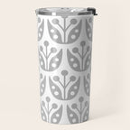 Mid Century Flower Pattern Gray Travel Mug Gallery Image 2