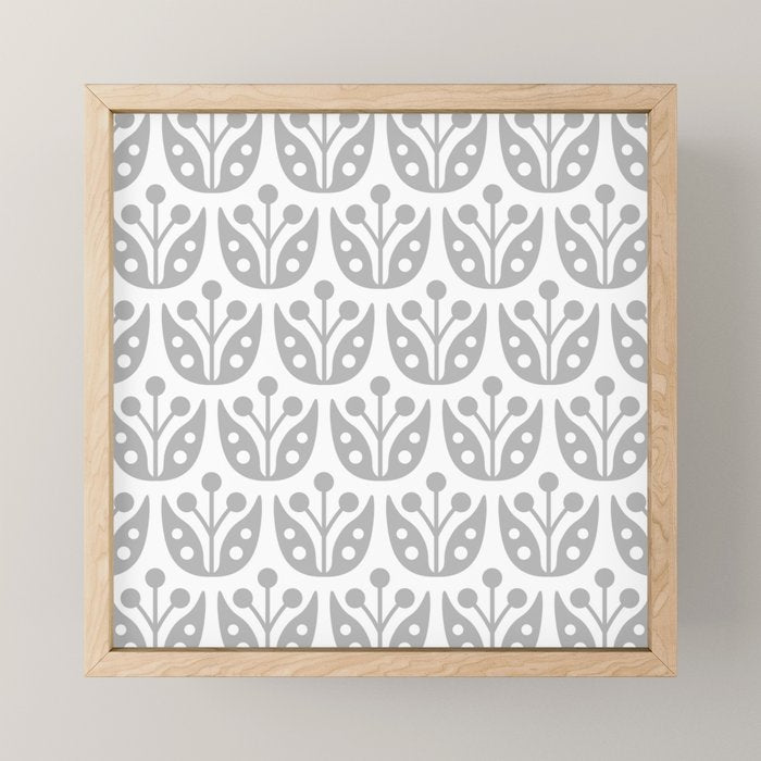 Mid Century Flower Pattern Gray Mini Art Print Gallery Image 1