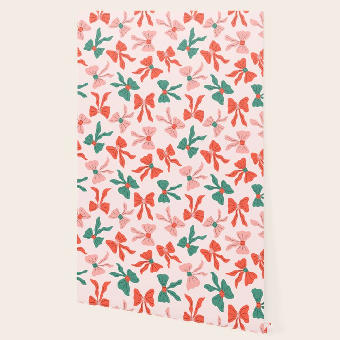 Playful Scattered Coquette Bows Festive Green Red and Pink Wallpaper Gallery Image 2