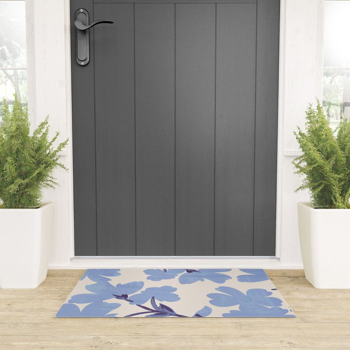 Light Blue Flowers Welcome Mat Gallery Image 3