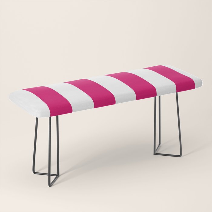 Bright Pink Peacock and White Wide Vertical Cabana Tent Stripe Bench Gallery Image 1
