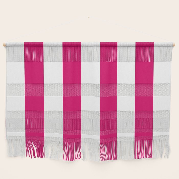 Bright Pink Peacock and White Wide Vertical Cabana Tent Stripe Wall Hanging Gallery Image 1