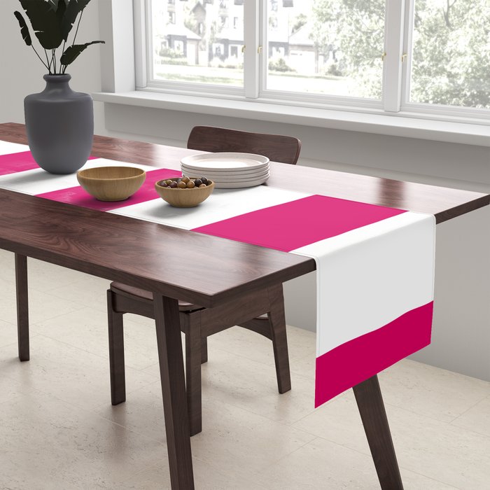 Bright Pink Peacock and White Wide Vertical Cabana Tent Stripe Table Runner Gallery Image 2