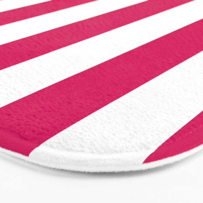 Bright Pink Peacock and White Wide Vertical Cabana Tent Stripe Bath Mat Gallery Image 3