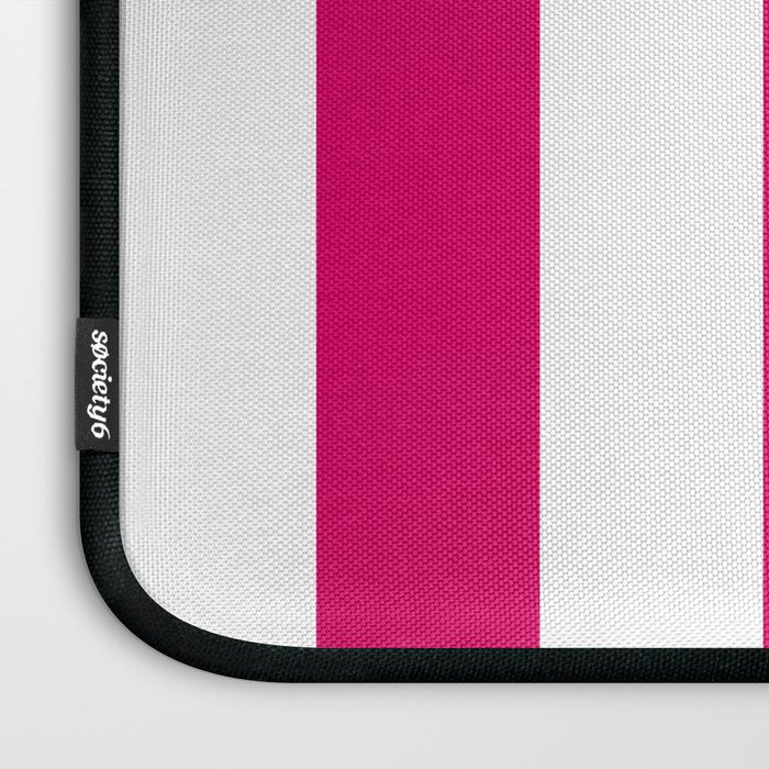 Bright Pink Peacock and White Wide Vertical Cabana Tent Stripe Laptop Sleeve Gallery Image 3