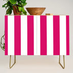 Bright Pink Peacock and White Wide Vertical Cabana Tent Stripe Credenza Gallery Image 1