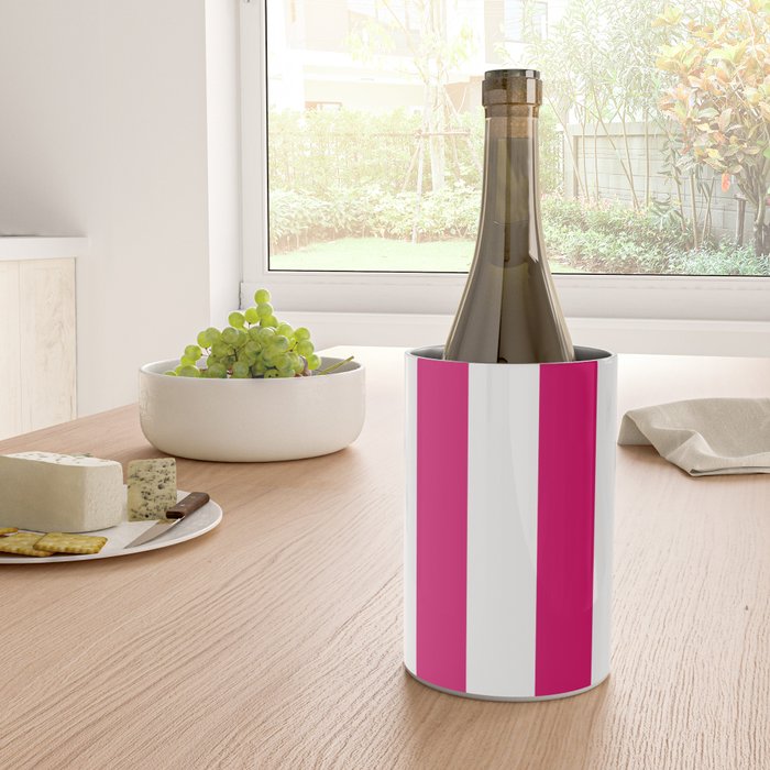 Bright Pink Peacock and White Wide Vertical Cabana Tent Stripe Wine Chiller Gallery Image 4
