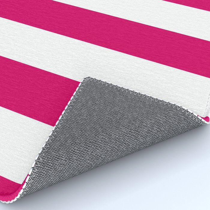 Bright Pink Peacock and White Wide Vertical Cabana Tent Stripe Rug Gallery Image 4