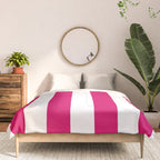 Bright Pink Peacock and White Wide Vertical Cabana Tent Stripe Comforter Gallery Image 3