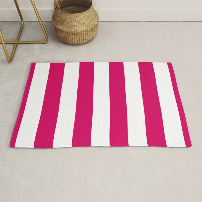 Bright Pink Peacock and White Wide Vertical Cabana Tent Stripe Rug Gallery Image 1