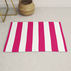 Bright Pink Peacock and White Wide Vertical Cabana Tent Stripe Rug Gallery Image 1