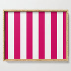 Bright Pink Peacock and White Wide Vertical Cabana Tent Stripe Serving Tray Gallery Image 1