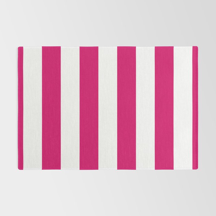 Bright Pink Peacock and White Wide Vertical Cabana Tent Stripe Rug Gallery Image 2