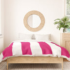 Bright Pink Peacock and White Wide Vertical Cabana Tent Stripe Duvet Cover Gallery Image 3