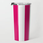 Bright Pink Peacock and White Wide Vertical Cabana Tent Stripe Travel Mug Gallery Image 3