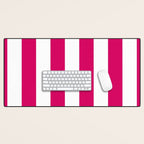 Bright Pink Peacock and White Wide Vertical Cabana Tent Stripe Desk Mat Gallery Image 1