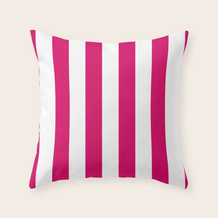Bright Pink Peacock and White Wide Vertical Cabana Tent Stripe Throw Pillow Gallery Image 6
