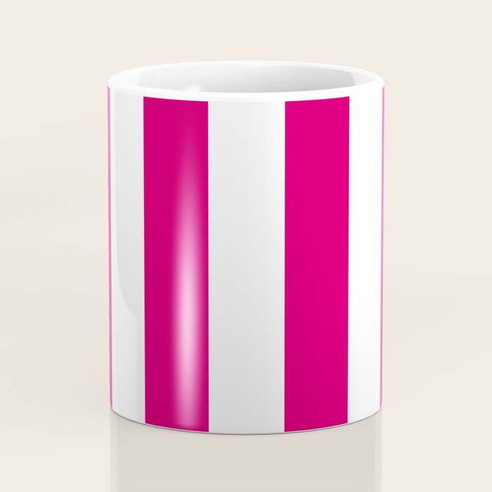 Bright Pink Peacock and White Wide Vertical Cabana Tent Stripe Coffee Mug Gallery Image 4