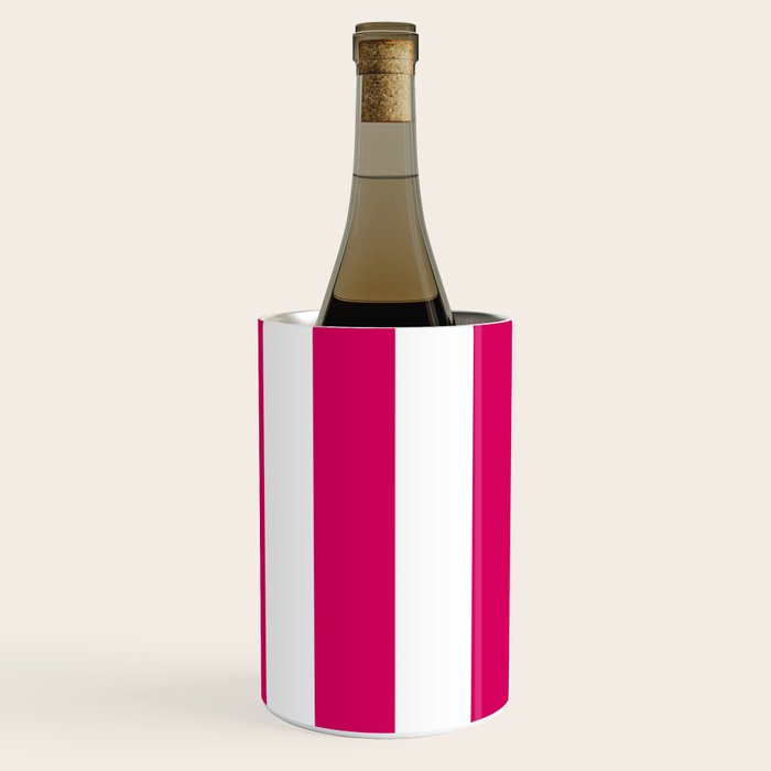 Bright Pink Peacock and White Wide Vertical Cabana Tent Stripe Wine Chiller Gallery Image 2